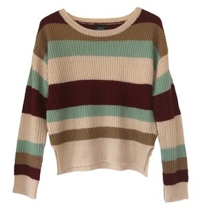 Active USA | Ribbed Crew Neck Long Sleeve Brown Aqua Striped Sweater Medium
